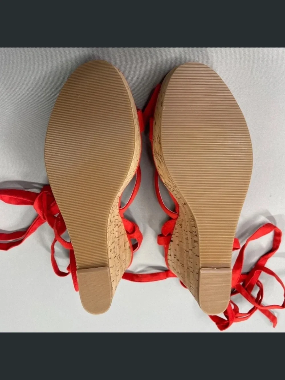 NEW Guess Shoes Womens 9.5 red brown Treacy faux suede cork wedge heels summer